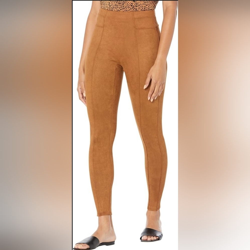 SPANX Suede-Look High-Rise Leggings in Camel Brown